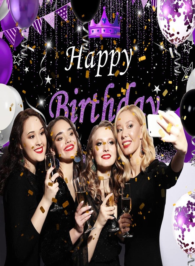 Coosilion Purple and Black Party Decorations for Women, Purple Birthday Decorations for Girls Men with Purple Black Happy Birthday Backdrop Tablecloth Confetti Balloons Arch, Purple Party Supplies - Image 3